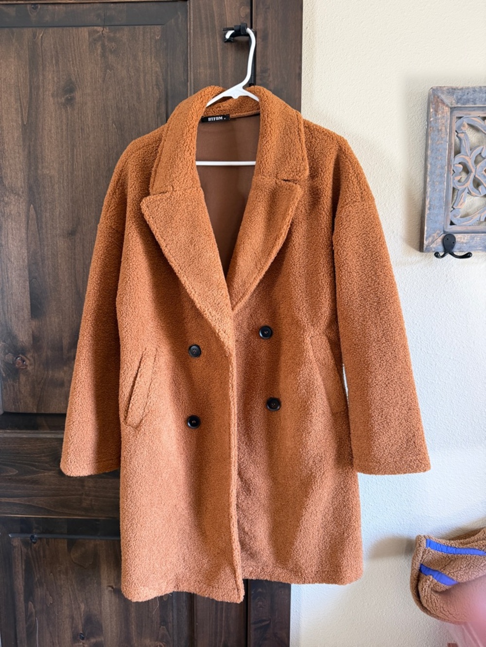 Double-Breasted Teddy Coat in Rust